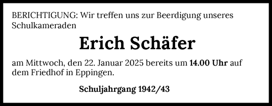 Traueranzeige von Erich Schäfer von GESAMT