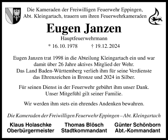 Traueranzeige von Eugen Janzen von GESAMT