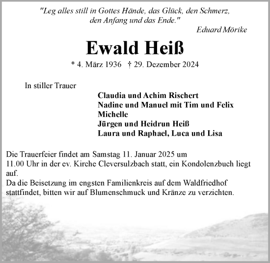 Traueranzeige von Ewald Heiß von GESAMT