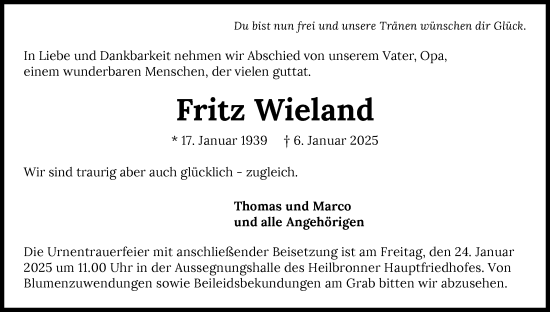 Traueranzeige von Fritz Wieland von GESAMT