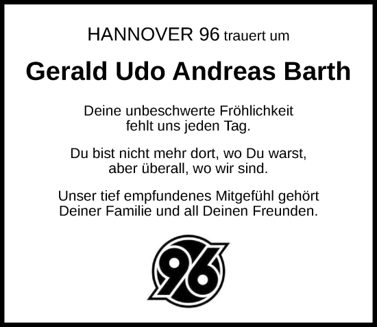 Traueranzeige von Gerald  Barth von GESAMT