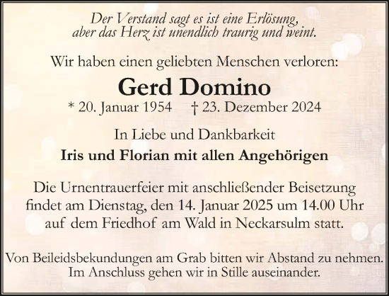 Traueranzeige von Gerd Domino von GESAMT