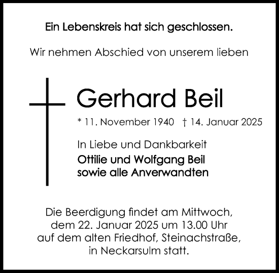 Traueranzeige von Gerhard Beil von GESAMT