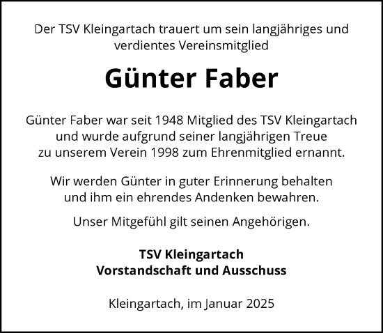 Traueranzeige von Günter Faber von GESAMT