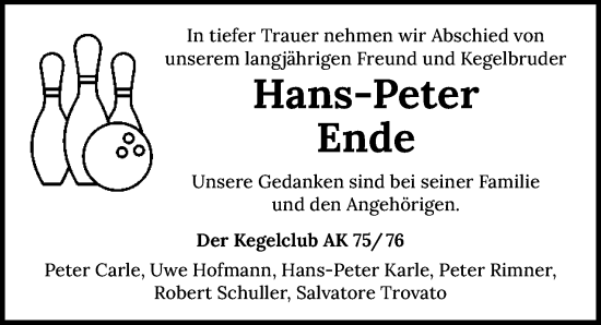 Traueranzeige von Hans-Peter Ende von GESAMT