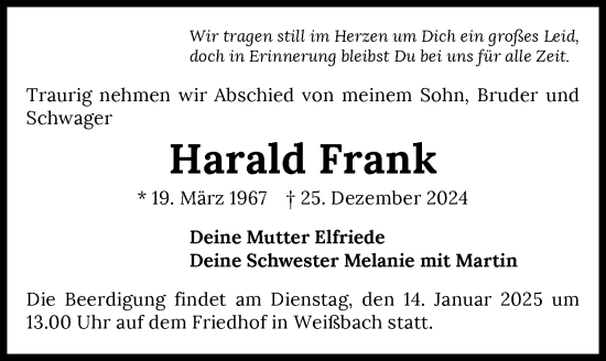 Traueranzeige von Harald Frank von GESAMT