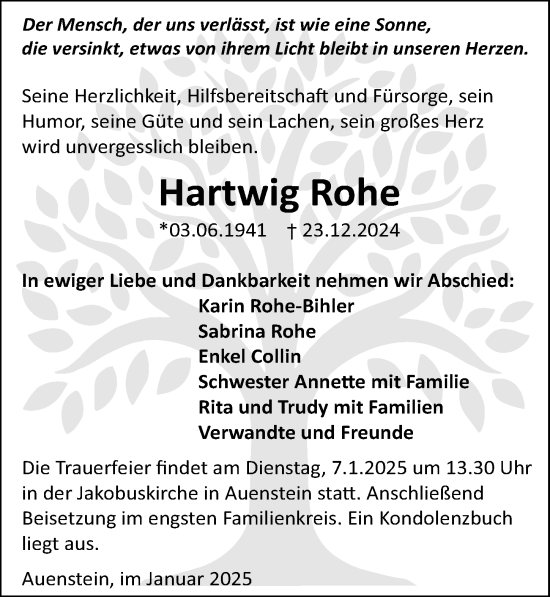 Traueranzeige von Hartwig Rohe von GESAMT