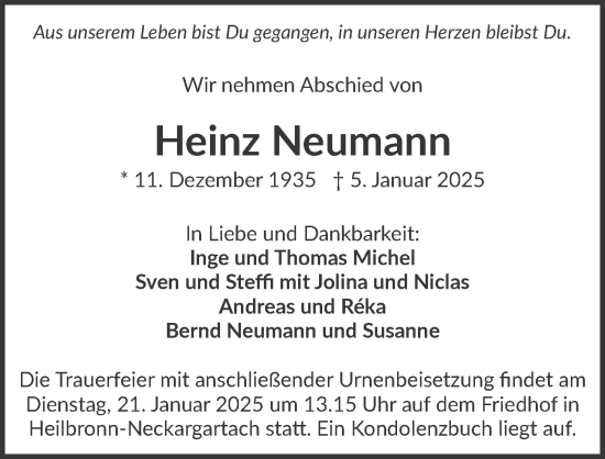 Traueranzeige von Heinz Neumann von GESAMT