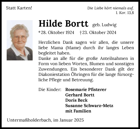 Traueranzeige von Hilde Bortt von GESAMT