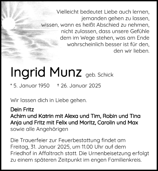 Traueranzeige von Ingrid Munz von GESAMT