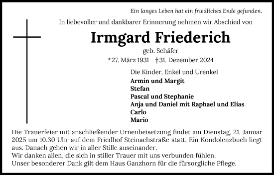 Traueranzeige von Irmgard Friederich von GESAMT