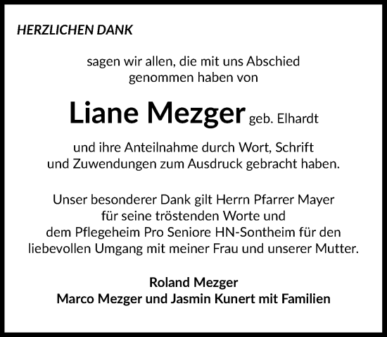 Traueranzeige von Liane Mezger von GESAMT