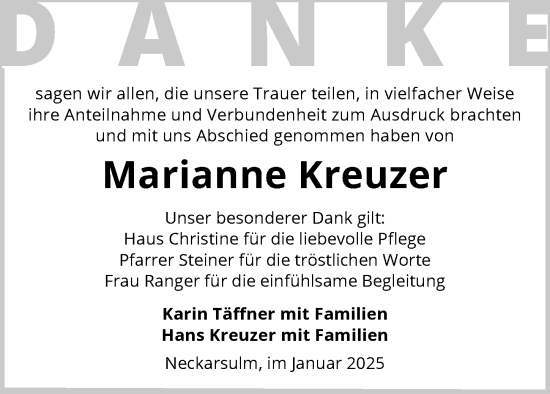 Traueranzeige von Marianne Kreuzer von GESAMT