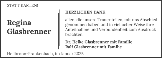 Traueranzeige von Regina Glasbrenner von GESAMT