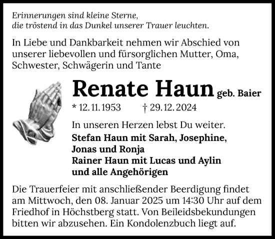 Traueranzeige von Renate Haun von GESAMT