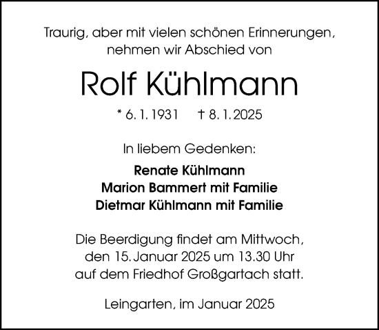 Traueranzeige von Rolf Kühlmann von GESAMT