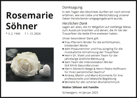 Traueranzeige von Rosemarie Schöner von GESAMT