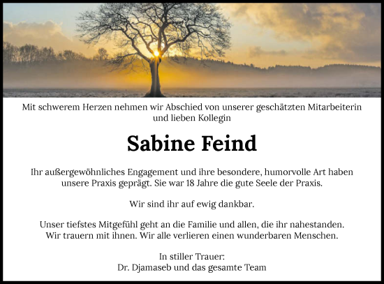 Traueranzeige von Sabine Feind von GESAMT