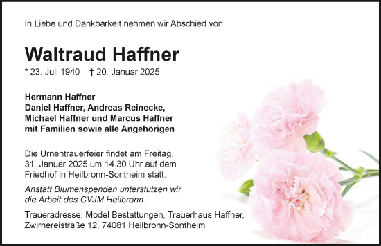 Traueranzeige von Waltraud Haffner von GESAMT